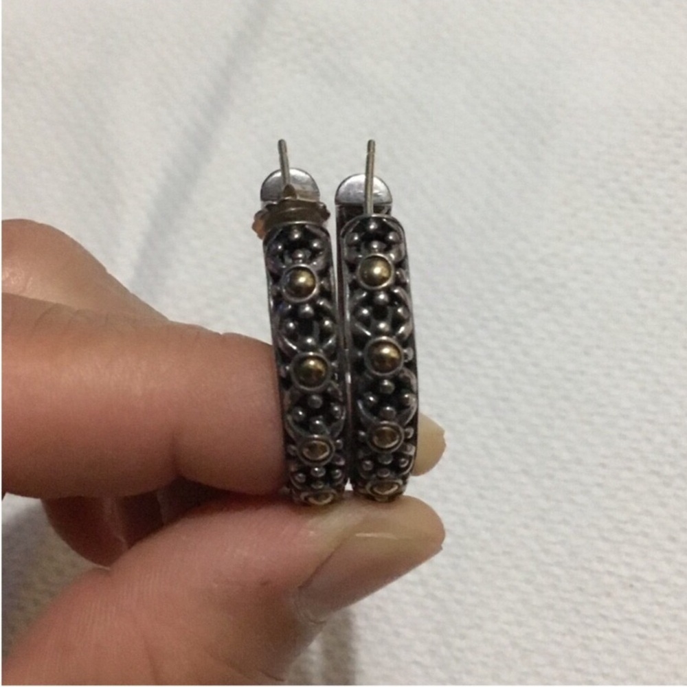 JOHN HARDY TWO TONE JAISALMER STERLING 925/18K HOOP EARRINGS